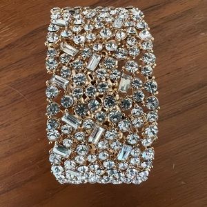 Wide Crystal Cluster Stretch Bracelet and Crystal Empress Flower Drop Earrings